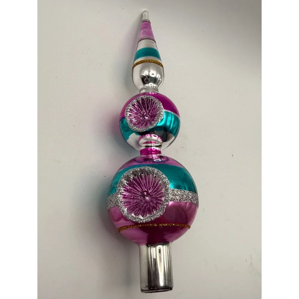 Target Nostalgic Glass Tree Topper Pink Teal Silver Reflector Finial 9in 2013